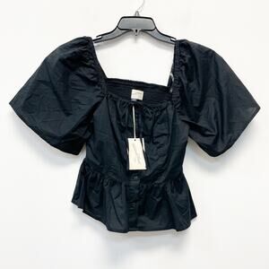 Universal Thread Women's Black Puff Sleeves Peplum Top Blouse Size XS